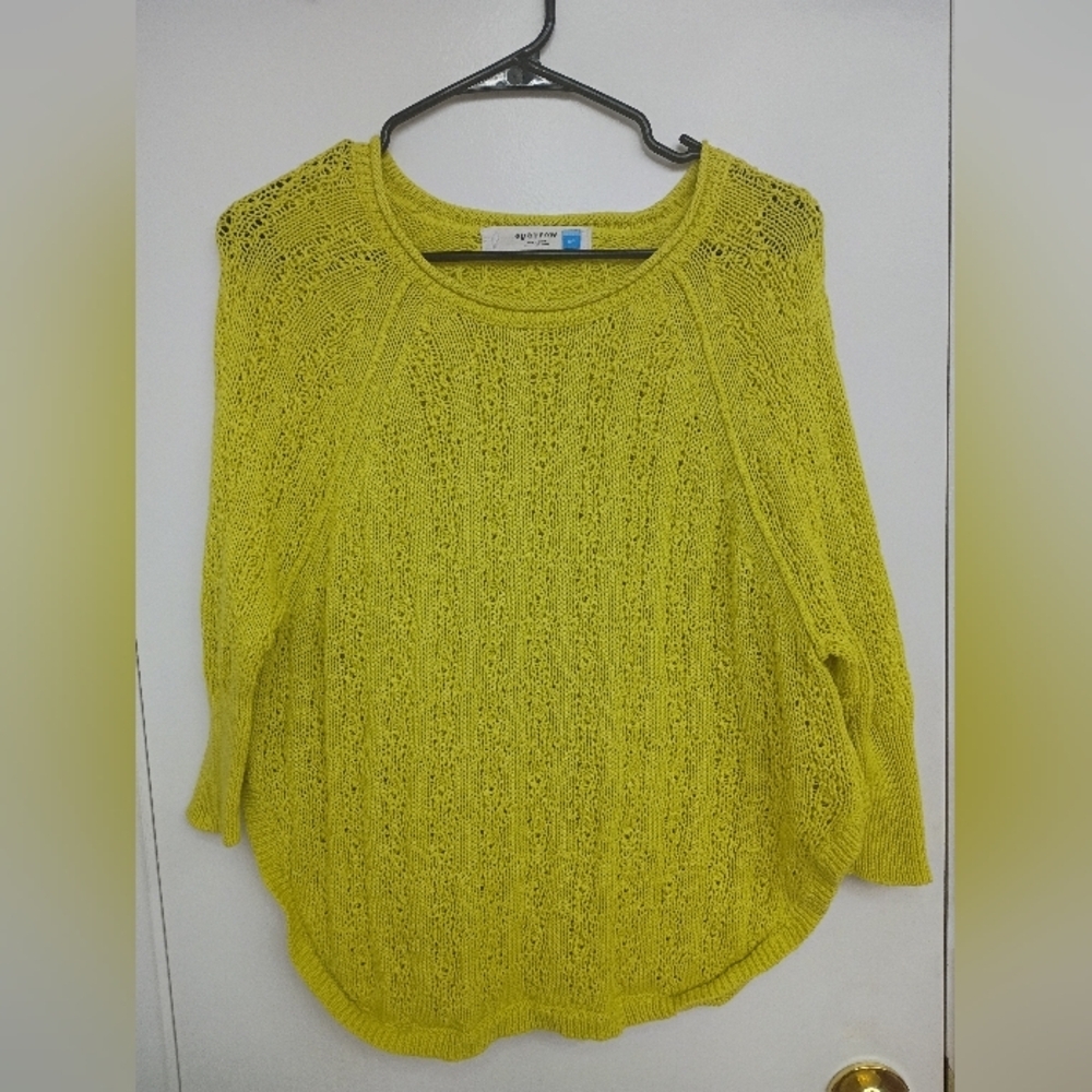 Anthropologie Sparrow Bright Lime Textured Crewneck Sweater - Picture 4 of 6